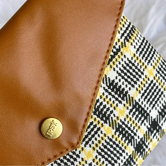 IPSY | BRAND NEW | Brown Yellow Plaid Clutch Envelope Glam Bag (BAG ONLY) - Picture 3 of 9
